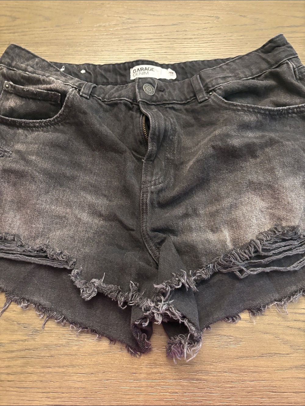 Garage Washed Black Distressed Denim Cutoff Shorts